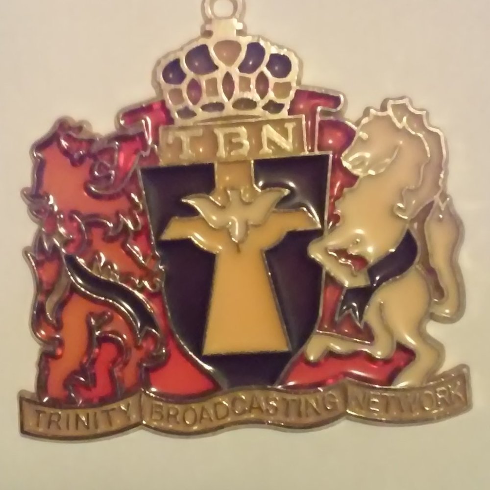 Vintage TBN Ornament Collectable 3 3/4" x 3 3/4" Reads: Trinity Broadcasting Net